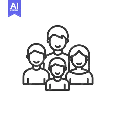 Aset premium populer: Minimalist Family Icon: Line Art Depicting Parents and Children Togeth