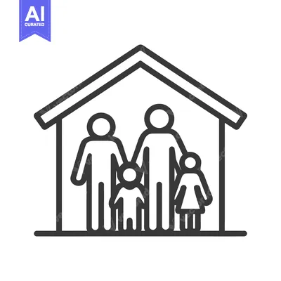 Popular premium asset: Family Home Icon: Minimalist Line Art Depicting Parents and Children