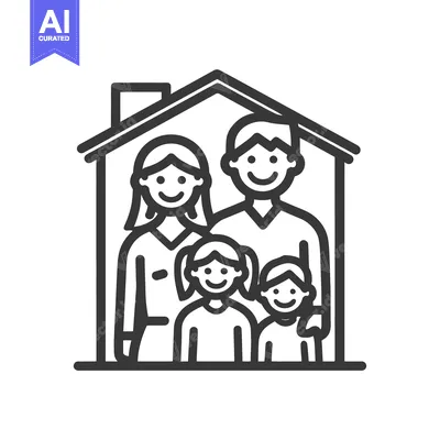 Premium design asset: Happy Family in House Outline Icon, Simple Vector Illustration