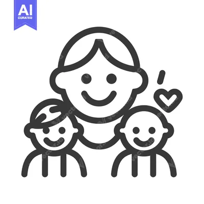 Premium design asset: A smiling mother lovingly embraces two children with affection