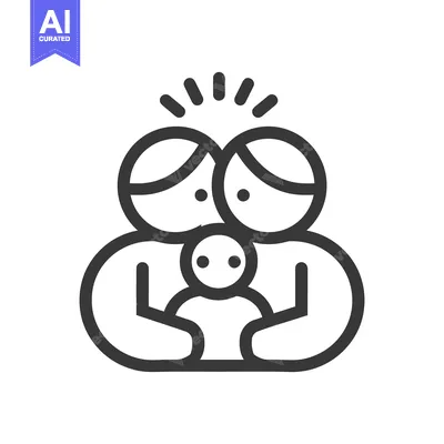 Aset premium populer: Simple line drawing represents a loving family of three members