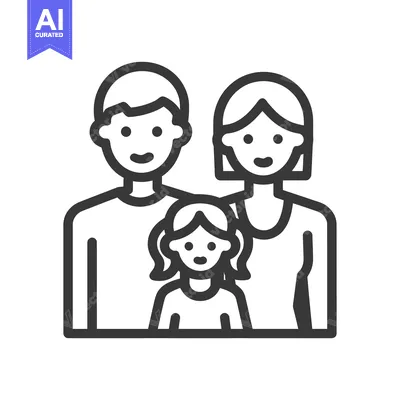 Aset premium populer: Minimalist Family Portrait Icon: Father, Mother, and Daughter in Black