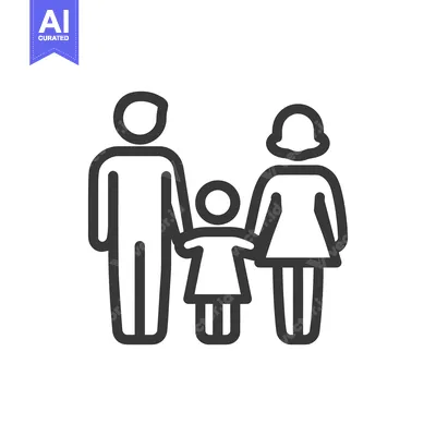 Aset desain premium: Minimalist Family Icon: Father, Mother, and Child Holding Hands