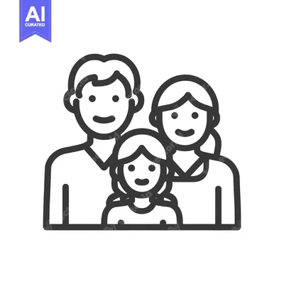 Premium design asset: Happy Family Icon: Simple Line Art of Parents and Child Smiling
