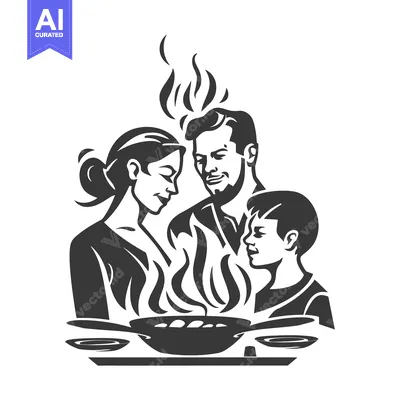 Premium design asset: Family of Four Enjoying Meal Together