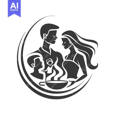 Aset premium populer: Family of Four in Silhouette with a Cup of Steaming Drink