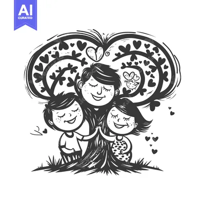Aset premium populer: Family of Three Embracing a Heart-Shaped Tree