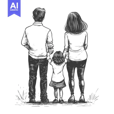 Premium design asset: Family of Three Walking Away from the Viewer