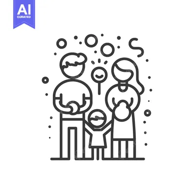 Premium design asset: Family of Three with Smiling Emoji Surrounded by Bubbles