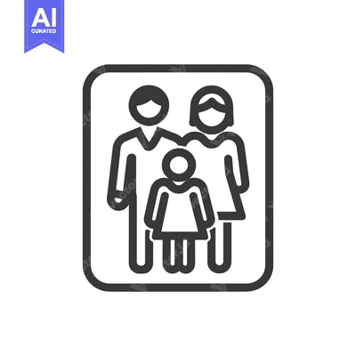 Aset premium populer: Minimalist Family Icon: Father, Mother, and Child in Rounded Square Fr
