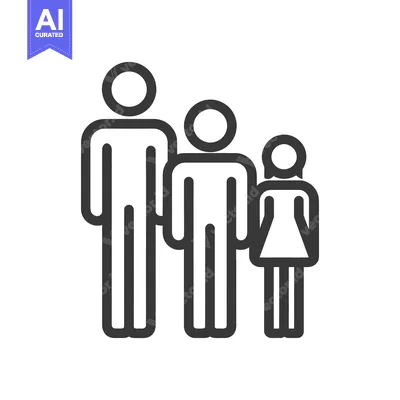 Aset desain premium: Minimalist Family Icon: Father, Mother, and Daughter Symbol in Black a