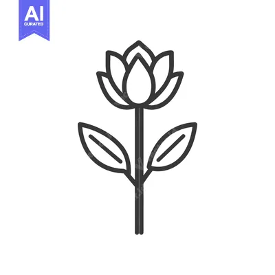 Aset premium populer: A simple black and white illustration of a flower with leaves