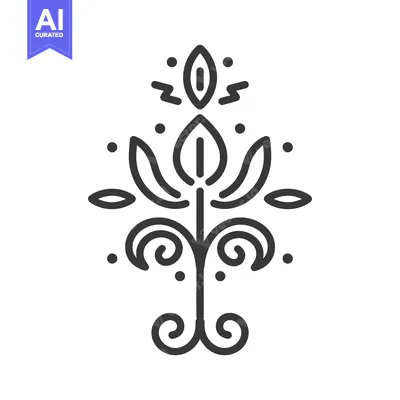 Aset premium populer: A symmetrical floral illustration with swirling elements and leaf desi