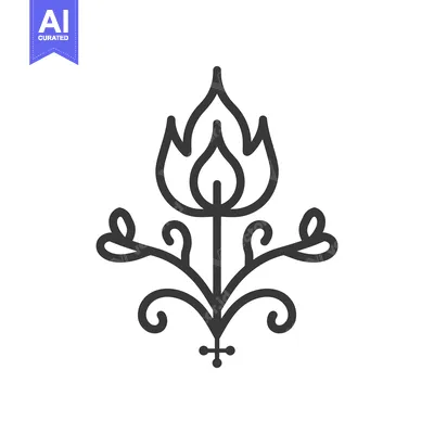 Aset desain premium: A stylized linear illustration of a symmetrical floral design