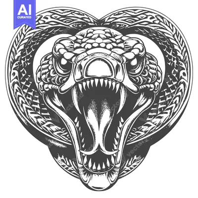 Fanged Snake Head with Ornate Tail Design
