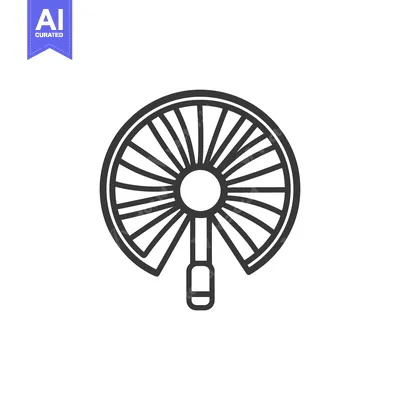 Aset desain premium: An illustrated black and white decorative hand held fan