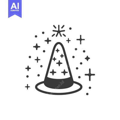 Aset desain premium: Illustration of a dark wizard hat with bright shining stars
