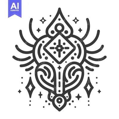 Aset desain premium: Detailed line drawing of an abstract geometric floral illustration