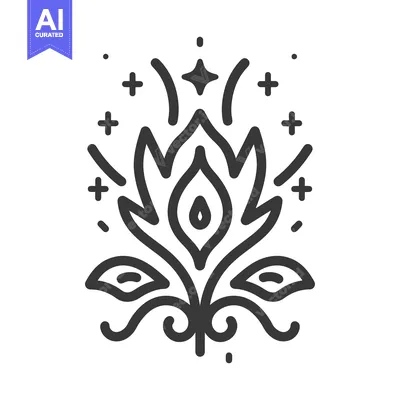 Aset desain premium: An abstract stylized floral design with radiating decorative elements