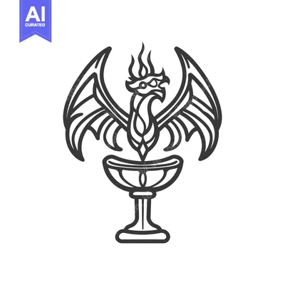 Aset desain premium: A stylized avian creature with wings and cup shaped element