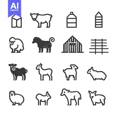 Aset desain premium: Farm Animal and Structure Icons Set