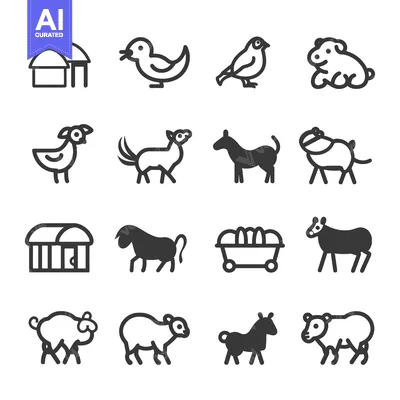 Aset premium populer: Farm Animals and Structures Icon Set