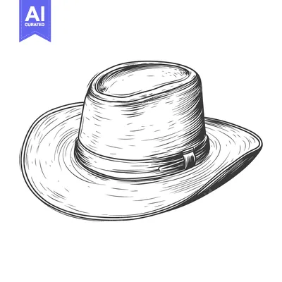 Aset desain premium: This drawing features a vintage hat with a wide brim