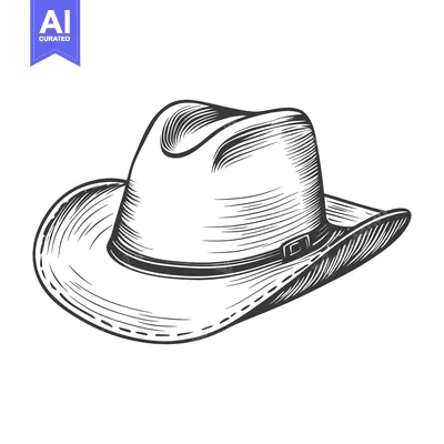 Aset desain premium: A detailed monochrome illustration of a cowboy style hat