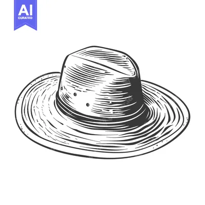 Popular premium asset: A detailed monochrome line drawing of a wide brimmed hat