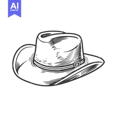 Aset desain premium: A detailed black and white drawing of a cowboy hat