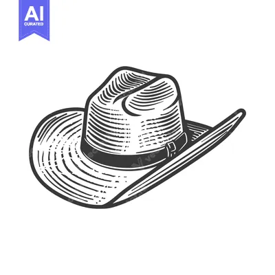 Aset premium populer: A black and white illustration of a stylish fedora hat