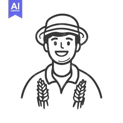 Aset premium populer: Smiling farmer wearing a hat with depictions of wheat on clothing