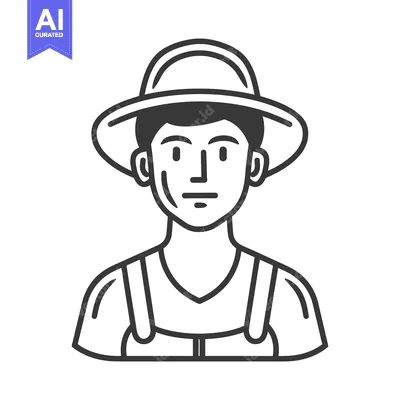 Premium design asset: A monochrome illustration of a person wearing a wide brimmed hat