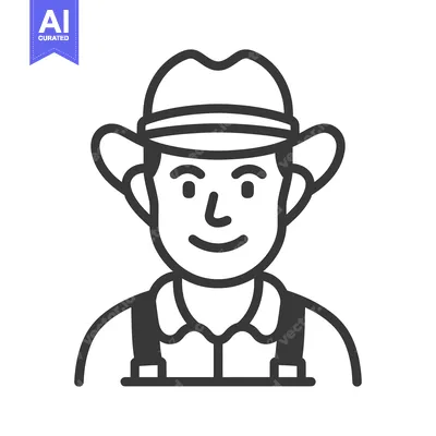 Aset premium populer: A smiling person wearing a hat and suspenders icon