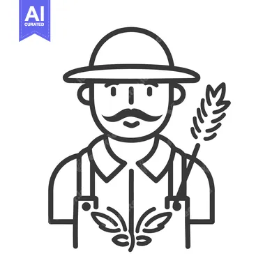 Premium design asset: A farmer wearing a hat and holding a crop of wheat