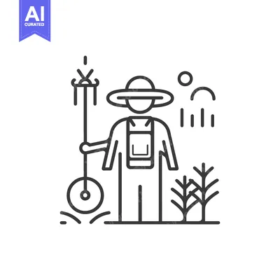 Premium design asset: Farmer with a Wheelbarrow in a Field