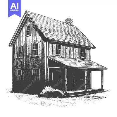 Aset premium populer: Rustic Wooden Farmhouse With Porch and Chimney