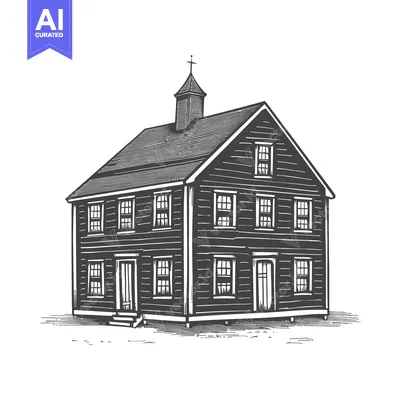 Aset desain premium: A Classic New England Style Wooden House Illustration