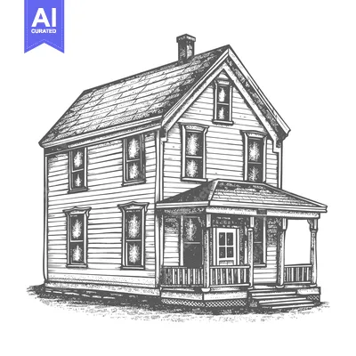 Aset premium populer: A Vintage Two Story House With Porch And Chimney