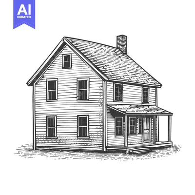 Aset premium populer: A Two Story Wooden House With Porch And Chimney