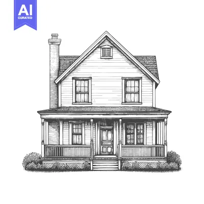 Popular premium asset: A Classic Suburban Home with a Front Porch and Chimney