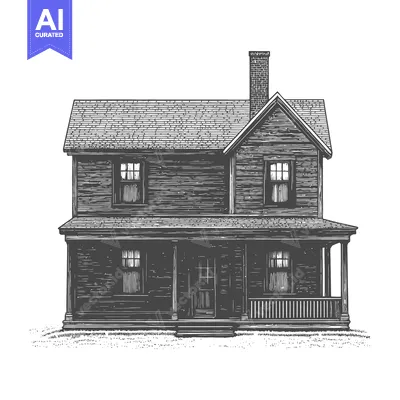 Aset premium populer: Two Story Wooden House with Porch and Chimney
