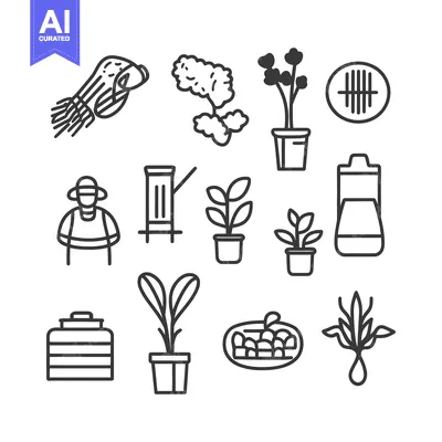 Aset premium populer: Simple black and white illustrated icons related to agriculture and fa