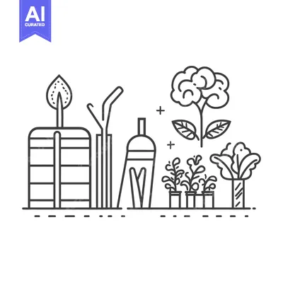 Aset premium populer: Various household items and plants arranged in an artistic illustratio