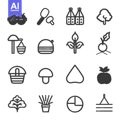 Popular premium asset: Simple black line art icons representing various agricultural items