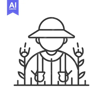 Premium design asset: A farmer wearing a hat stands amongst plants growing in a field