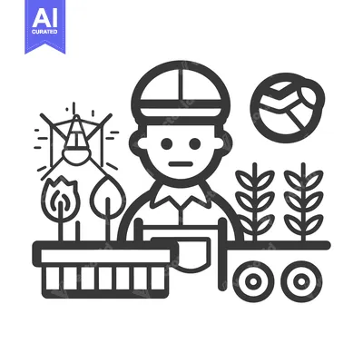 Aset desain premium: An illustration depicting a farmer and various agriculture elements