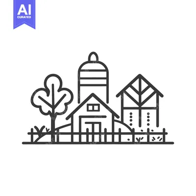 Popular premium asset: A simple monochrome line drawing of a rural farm scene