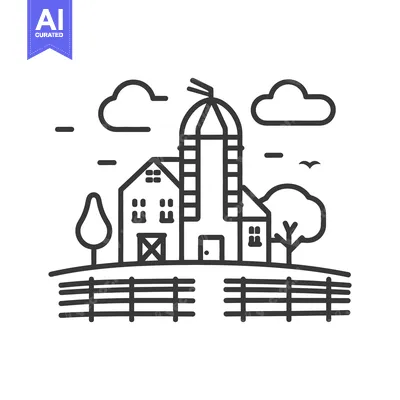 Popular premium asset: Simple line drawing depicting a rural farmland and agriculture scene