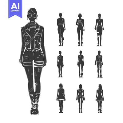 Popular premium asset: Fashion Illustration of Nine Silhouettes of Women in Edgy Outfits